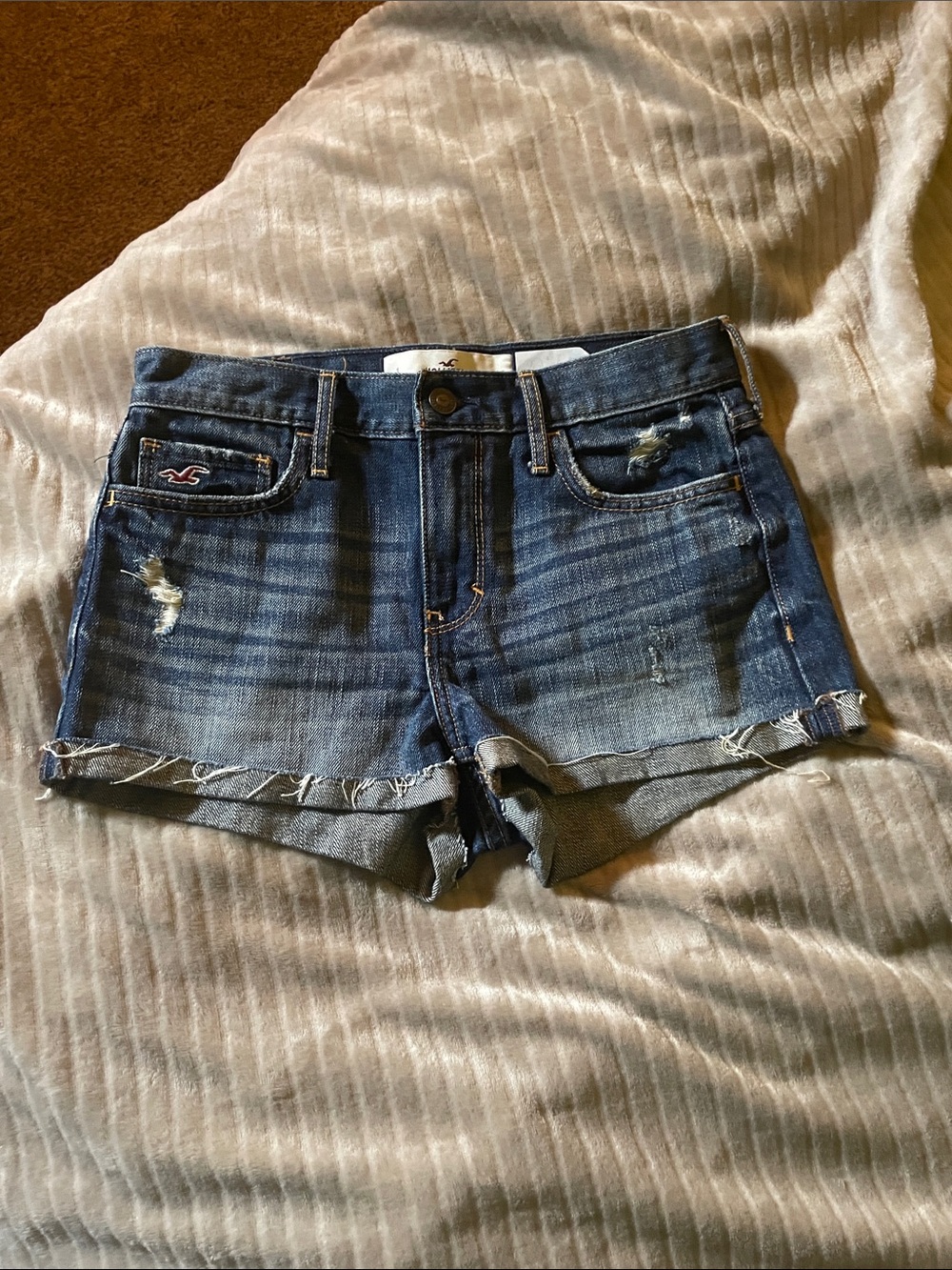 Hollister Distressed Dark Blue Denim Cutoff Shorts
